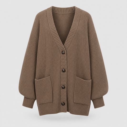 Wexford chunky knit button cardigan in brown, product shot