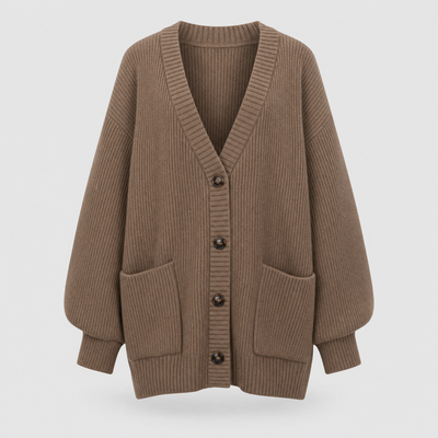 Wexford chunky knit button cardigan in brown, product shot