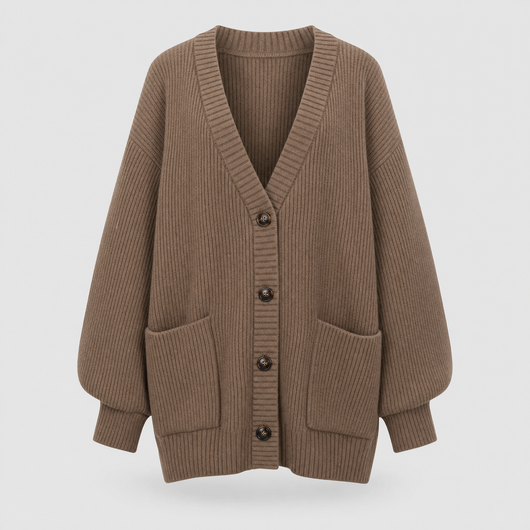 Wexford chunky knit button cardigan in brown, product shot