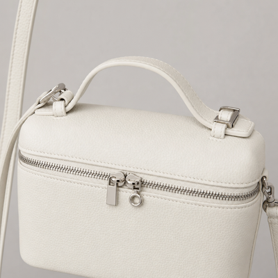 Close-up of the double zip on the Winslade Box Bag