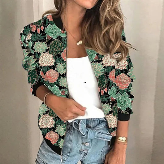 Sophie | Winterjacke Damen Blumen-Print Vintage Bomber-Jacke mit Reißverschluss