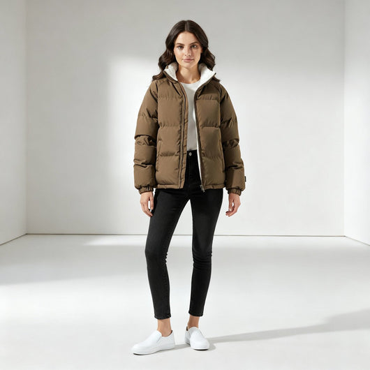 Charlotte | Winterjacke Damen Fleecegefütterte Kapuzen-Pufferjacke