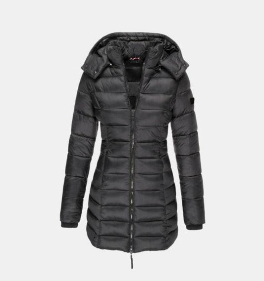 Charlotte | Winterjacke Damen Langer Gesteppter Mantel mit Kapuze