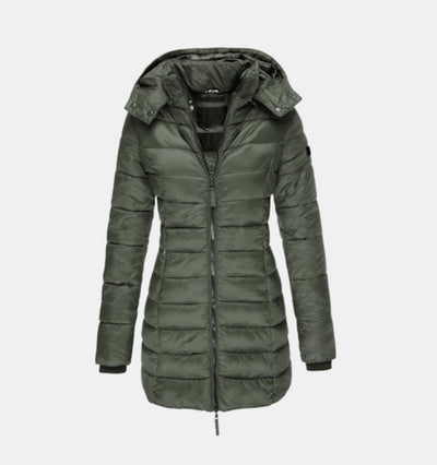 Charlotte | Winterjacke Damen Langer Gesteppter Mantel mit Kapuze