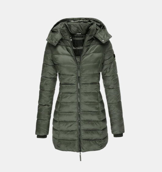 Charlotte | Winterjacke Damen Langer Gesteppter Mantel mit Kapuze