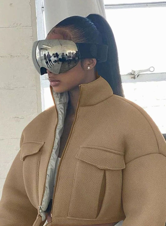 Emilia | Wintermantel Damen Kurzjacke Reißverschluss Cargo-Taschen
