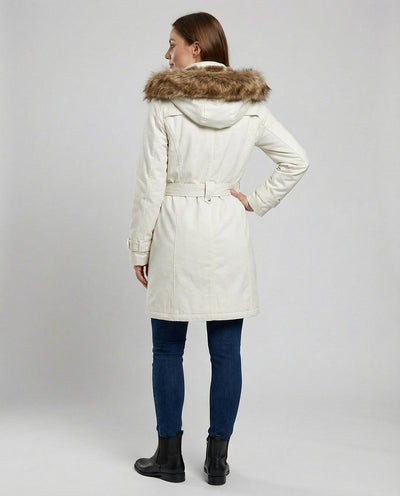 Charlotte | Wintermantel Damen Langer Gefütterter Parka mit Kunstfell-Kapuze