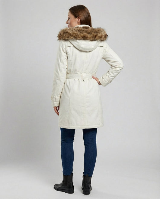 Charlotte | Wintermantel Damen Langer Gefütterter Parka mit Kunstfell-Kapuze