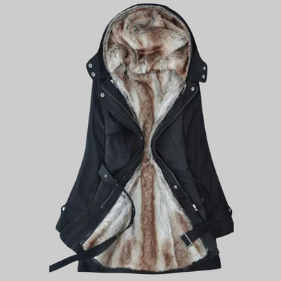 Charlotte | Wintermantel Damen Langer Gefütterter Parka mit Kunstfell-Kapuze