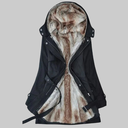 Charlotte | Wintermantel Damen Langer Gefütterter Parka mit Kunstfell-Kapuze