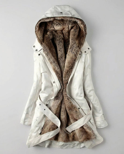 Charlotte | Wintermantel Damen Langer Gefütterter Parka mit Kunstfell-Kapuze