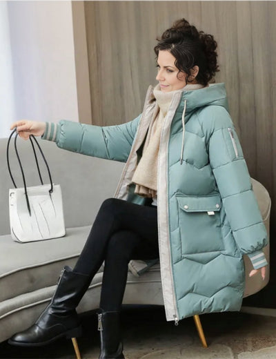 Elisabeth | Wintermantel Damen Langer Gesteppter Parka mit Kapuze
