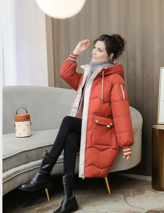 Elisabeth | Wintermantel Damen Langer Gesteppter Parka mit Kapuze