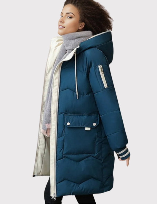 Elisabeth | Wintermantel Damen Langer Gesteppter Parka mit Kapuze