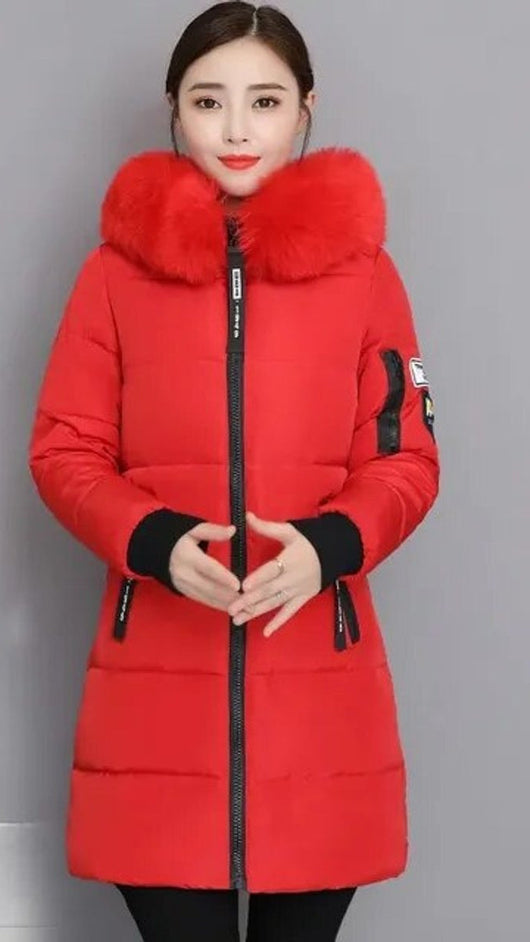 Clara | Wintermantel Damen Langer Parka Pelzkragen Kapuze Wattiert