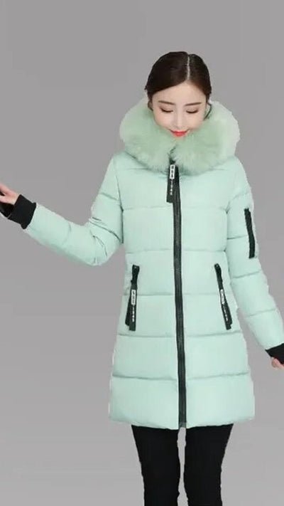 Clara | Wintermantel Damen Langer Parka Pelzkragen Kapuze Wattiert