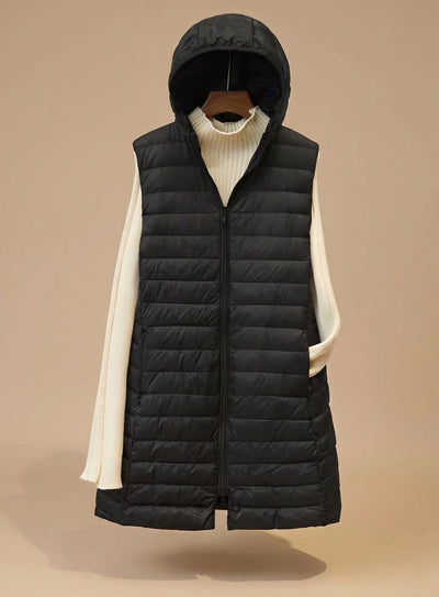 Emilia | Wintermantel Damen Langer Ärmelloser Stepp-Parka mit Kapuze