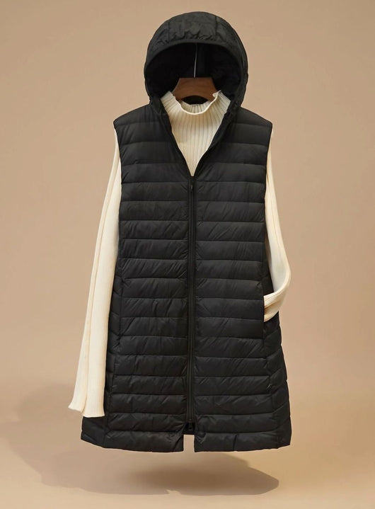 Emilia | Wintermantel Damen Langer Ärmelloser Stepp-Parka mit Kapuze