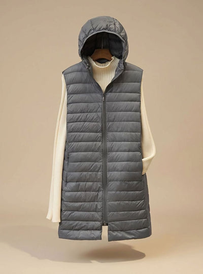 Emilia | Wintermantel Damen Langer Ärmelloser Stepp-Parka mit Kapuze