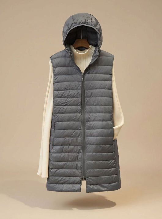 Emilia | Wintermantel Damen Langer Ärmelloser Stepp-Parka mit Kapuze
