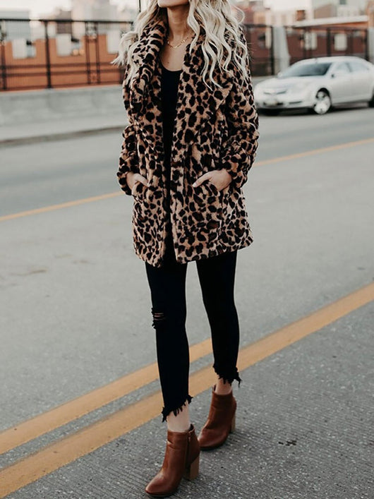 Annika | Wintermantel Damen Leopardenmuster Plüsch Kunstpelz Jacke