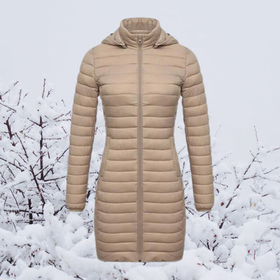 Greta | Wintermantel Damen Ultraleichter Langer Gesteppter Parka mit Kapuze
