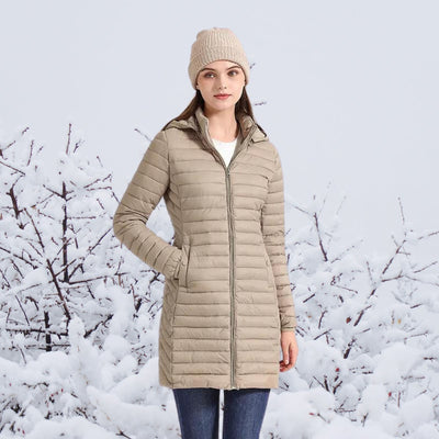 Greta | Wintermantel Damen Ultraleichter Langer Gesteppter Parka mit Kapuze