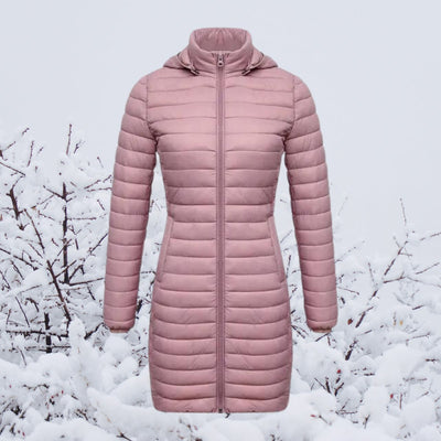 Greta | Wintermantel Damen Ultraleichter Langer Gesteppter Parka mit Kapuze