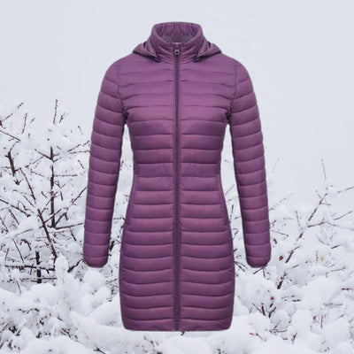 Greta | Wintermantel Damen Ultraleichter Langer Gesteppter Parka mit Kapuze