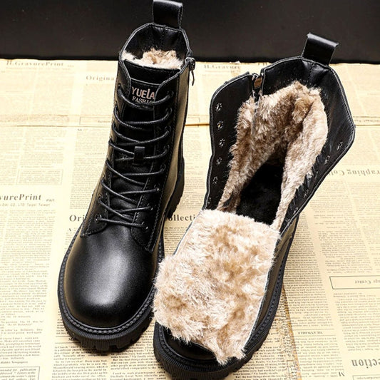 Leonie | Winterstiefel Damen Warm Gefütterte Schnür-Stiefeletten Schwarz