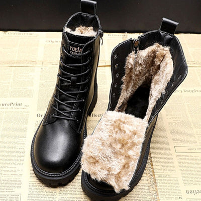 Leonie | Winterstiefel Damen Warm Gefütterte Schnür-Stiefeletten Schwarz
