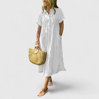 Maja | Damen Lockeres Gestreiftes Hemd-Midikleid