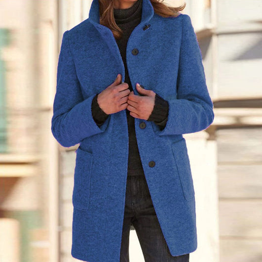 Marlene | Wollmantel Damen Klassischer Wintermantel mit Stehkragen Knopfleiste