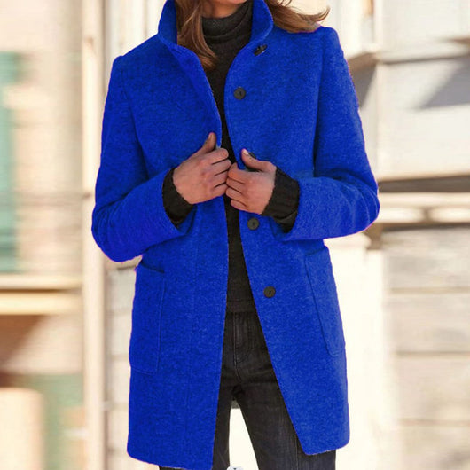 Marlene | Wollmantel Damen Klassischer Wintermantel mit Stehkragen Knopfleiste