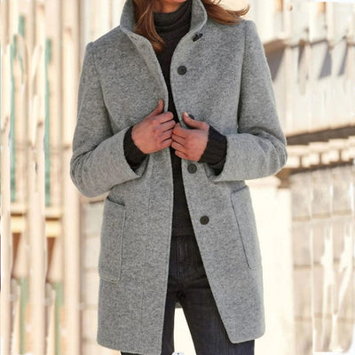 Marlene | Wollmantel Damen Klassischer Wintermantel mit Stehkragen Knopfleiste