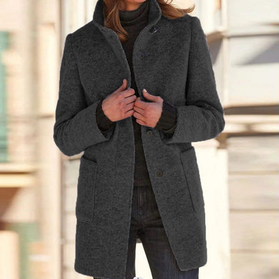 Marlene | Wollmantel Damen Klassischer Wintermantel mit Stehkragen Knopfleiste