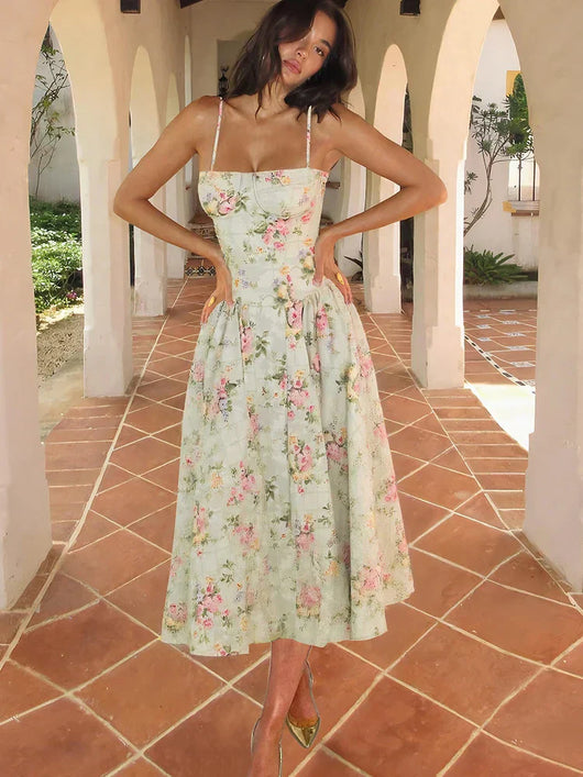Hazel | Geblümtes Träger-Midikleid für Hochzeitsgäste