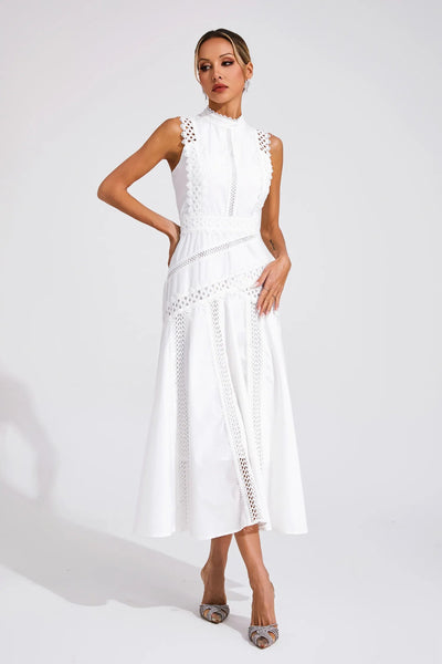 Caroline | Ärmelloses Spitzen-Midikleid für Hochzeitsgäste