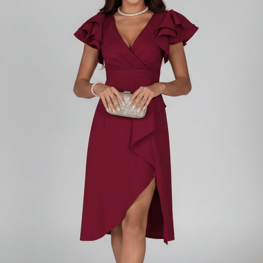 Florence | Elegantes Damen-Wickelkleid mit V-Ausschnitt und Rüschenärmeln