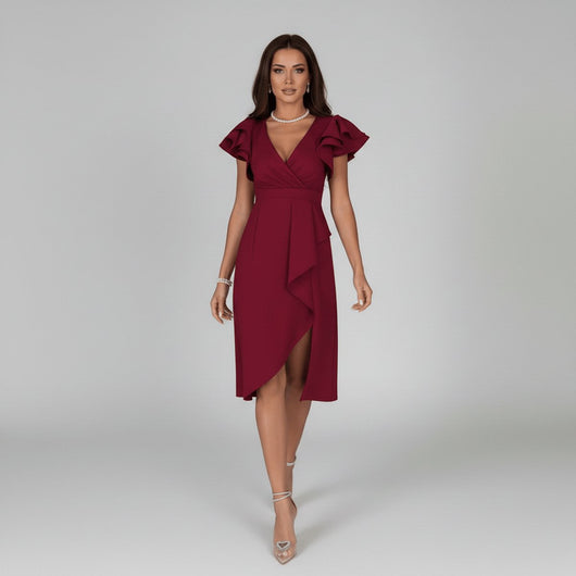 Florence | Elegantes Damen-Wickelkleid mit V-Ausschnitt und Rüschenärmeln