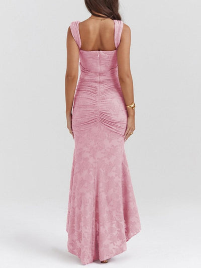 Rosie | Damen-Jacquardkleid mit Spitzenkorsett, Raffungen und Meerjungfrausaum