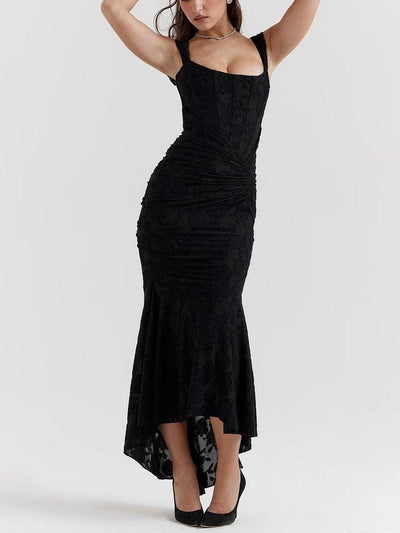 Rosie | Damen-Jacquardkleid mit Spitzenkorsett, Raffungen und Meerjungfrausaum