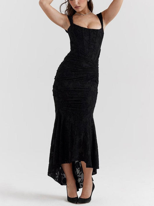 Rosie | Damen-Jacquardkleid mit Spitzenkorsett, Raffungen und Meerjungfrausaum