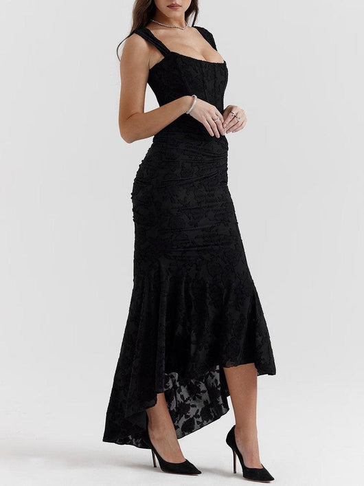 Rosie | Damen-Jacquardkleid mit Spitzenkorsett, Raffungen und Meerjungfrausaum