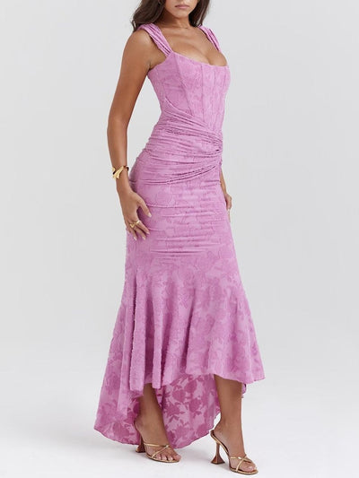 Rosie | Damen-Jacquardkleid mit Spitzenkorsett, Raffungen und Meerjungfrausaum
