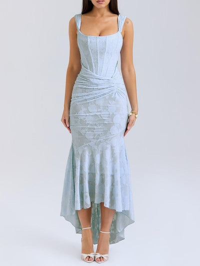Rosie | Damen-Jacquardkleid mit Spitzenkorsett, Raffungen und Meerjungfrausaum