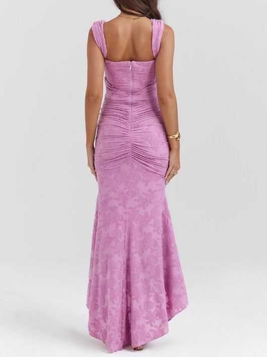 Rosie | Damen-Jacquardkleid mit Spitzenkorsett, Raffungen und Meerjungfrausaum