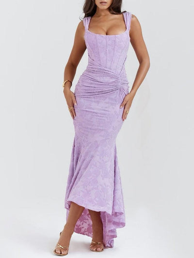 Rosie | Damen-Jacquardkleid mit Spitzenkorsett, Raffungen und Meerjungfrausaum