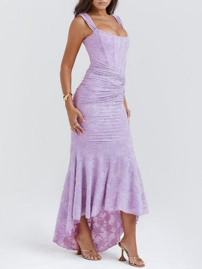 Rosie | Damen-Jacquardkleid mit Spitzenkorsett, Raffungen und Meerjungfrausaum