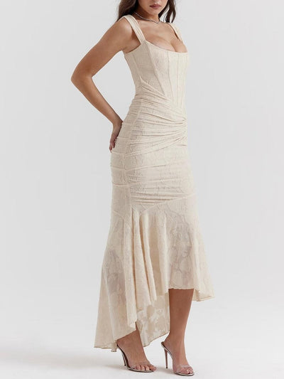 Rosie | Damen-Jacquardkleid mit Spitzenkorsett, Raffungen und Meerjungfrausaum